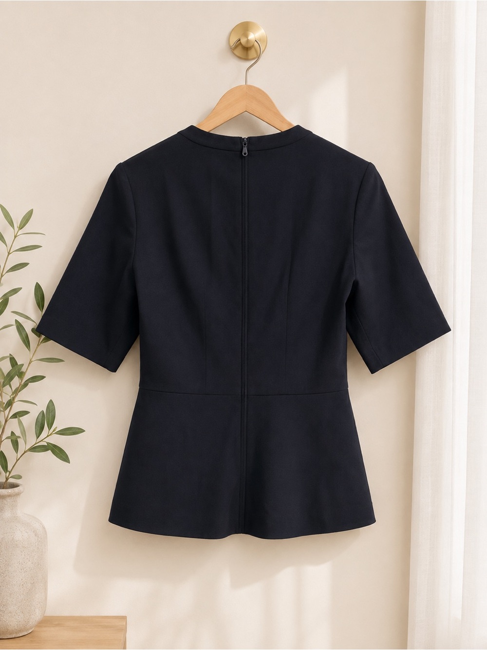 3.1 Phillip Lim Navy Structured Peplum Top Exposed Zip Sz 4 NWT